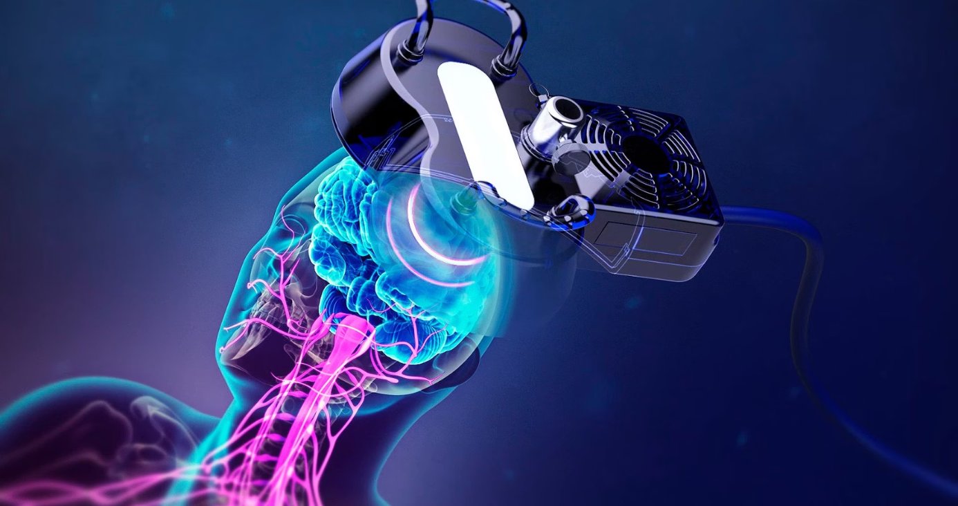 Equipo de estimulacion magnetica transcraneal sobre el cerebro